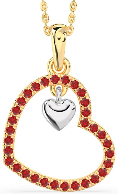 Ruby Gold Silver Heart Necklace