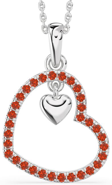 Fire Opal Silver Heart Necklace