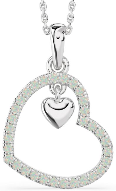 Opal Silver Heart Necklace