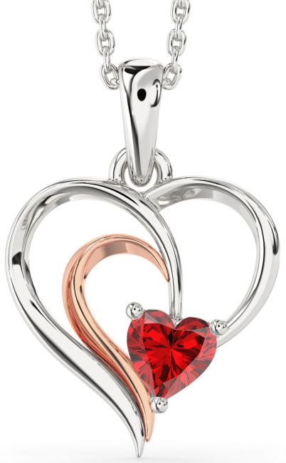 Ruby White Rose Gold Heart Necklace
