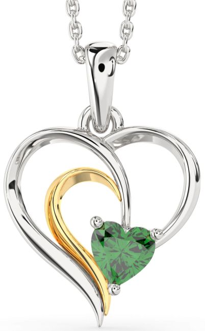 Emerald Gold Silver Heart Necklace