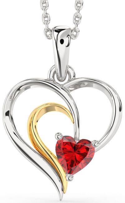 Ruby Gold Silver Heart Necklace