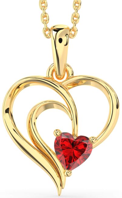 Ruby Gold Silver Heart Necklace
