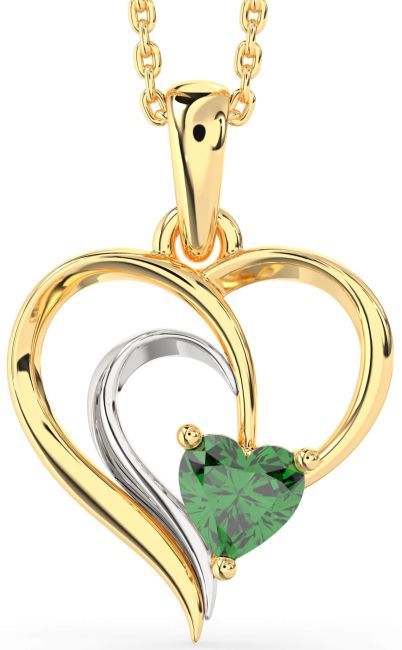 Emerald Gold Silver Heart Necklace