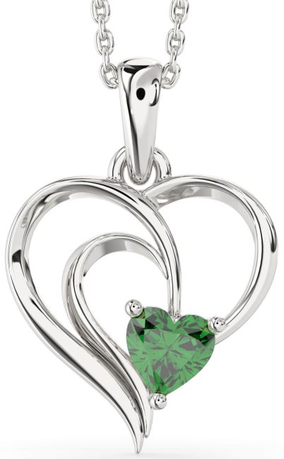 Emerald Silver Heart Necklace