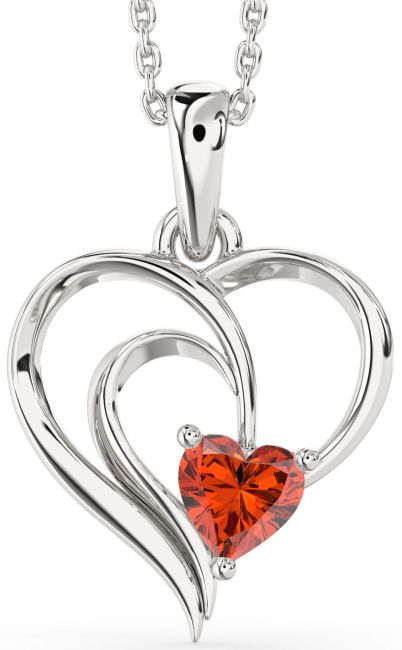 Fire Opal Silver Heart Necklace