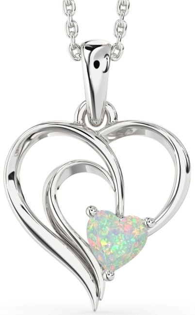 Opal Silver Heart Necklace