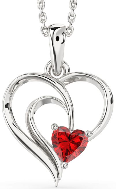 Ruby Silver Heart Necklace