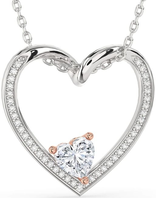 Diamond Silver & 10K Rose Gold Heart Necklace