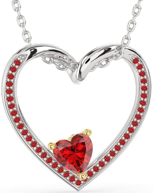 Ruby Gold Silver Heart Necklace