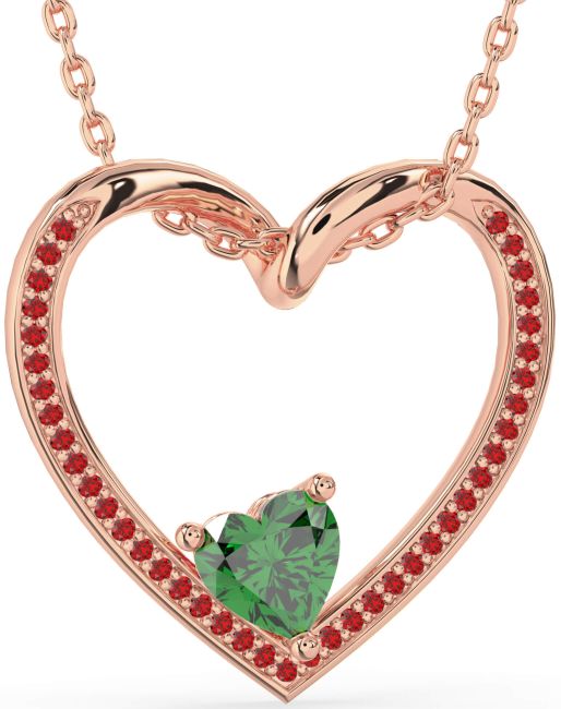 Emerald & Ruby Rose Gold Heart Necklace