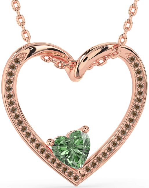 Green & Chocolate Brown Diamond Rose Gold Heart Necklace