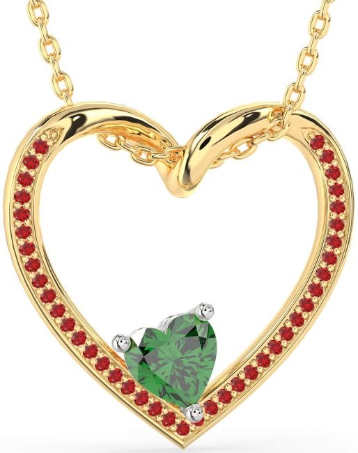 Emerald & Ruby Gold Silver Heart Necklace