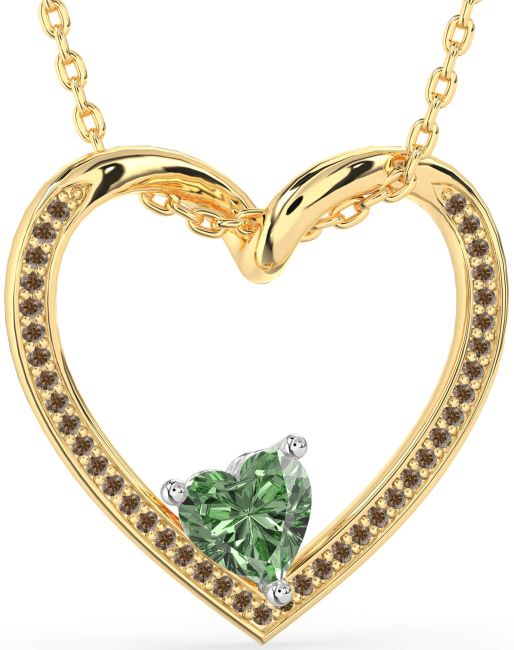 Green & Chocolate Brown Diamond Gold Silver Heart Necklace