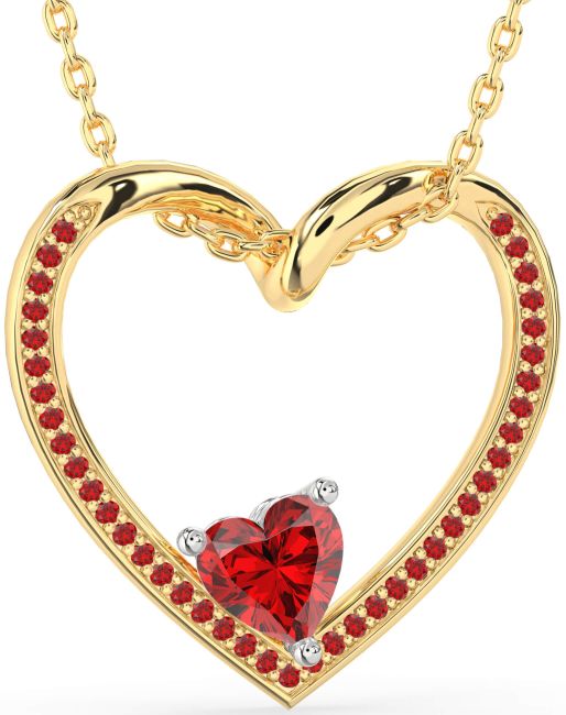 Ruby Gold Silver Heart Necklace
