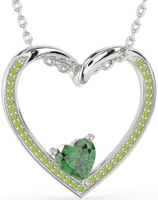 Emerald & Peridot Silver Heart Necklace