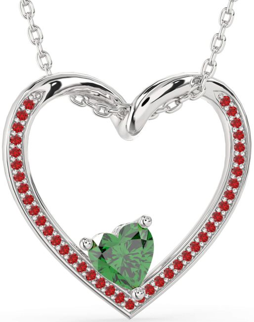 Emerald & Ruby Silver Heart Necklace
