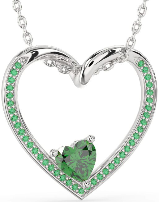 Emerald Silver Heart Necklace