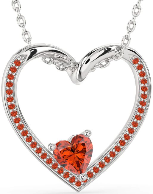 Fire Opal Silver Heart Necklace