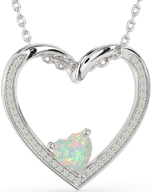 Opal Silver Heart Necklace