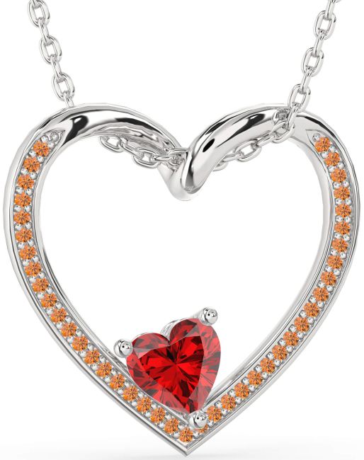 Ruby & Citrine Silver Heart Necklace
