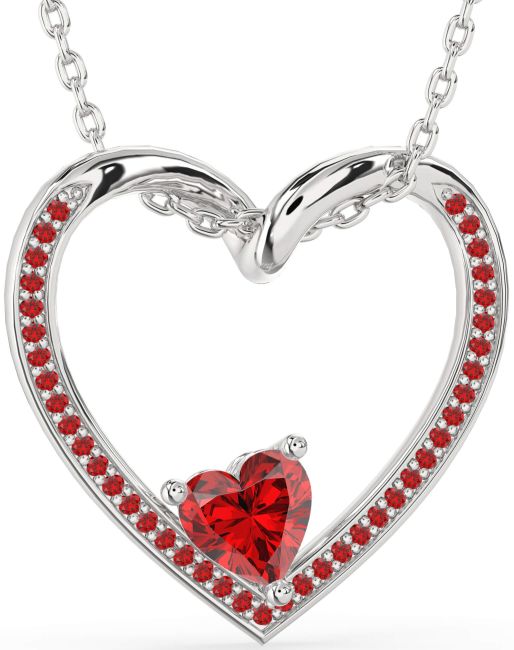 Ruby Silver Heart Necklace