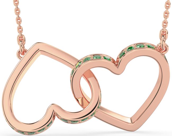 Large Emerald Rose Gold Heart Interlock Necklace