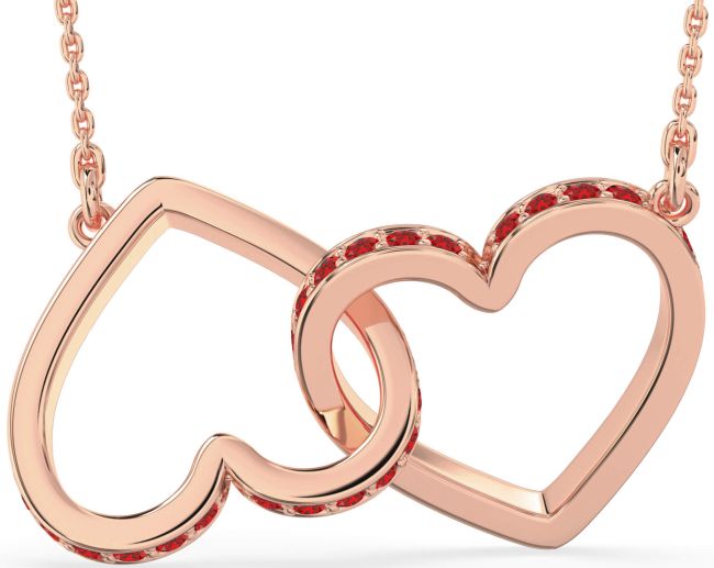 Large Ruby Rose Gold Heart Interlock Necklace
