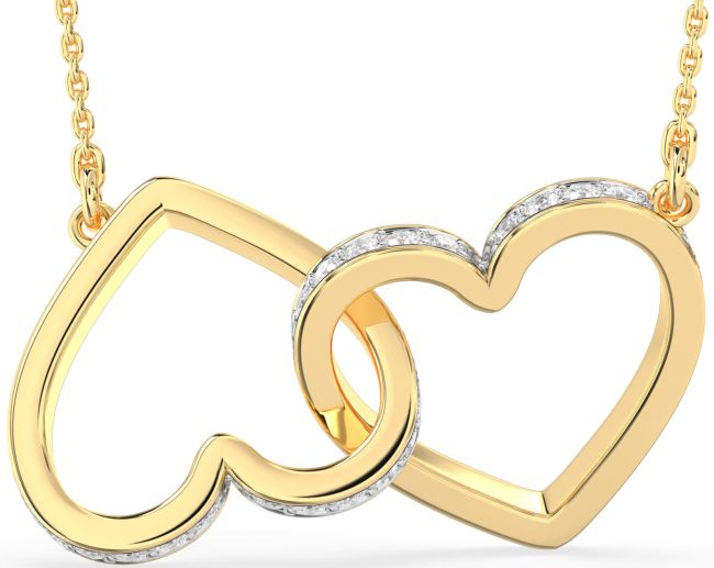 Large Diamond Gold Silver Heart Interlock Necklace