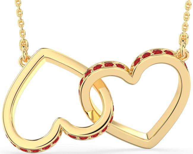 Large Ruby Gold Heart Interlock Necklace