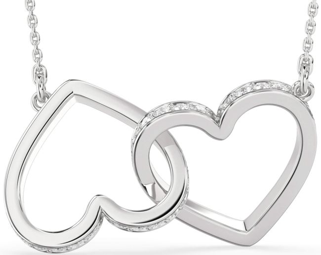 Large Diamond White Gold Heart Interlock Necklace