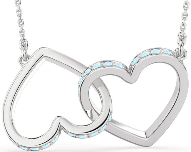 Large Moonstone Silver Heart Interlock Necklace