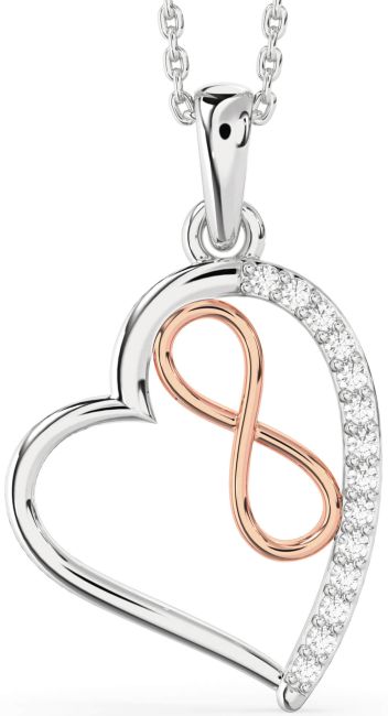 Diamond White Rose Gold Heart Infinity Necklace