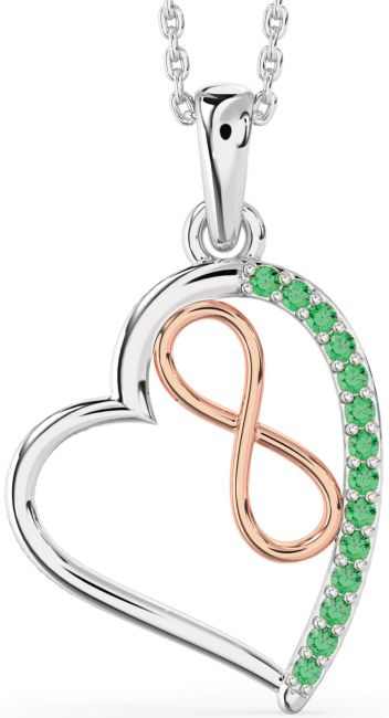 Emerald Rose Gold Silver Heart Infinity Necklace