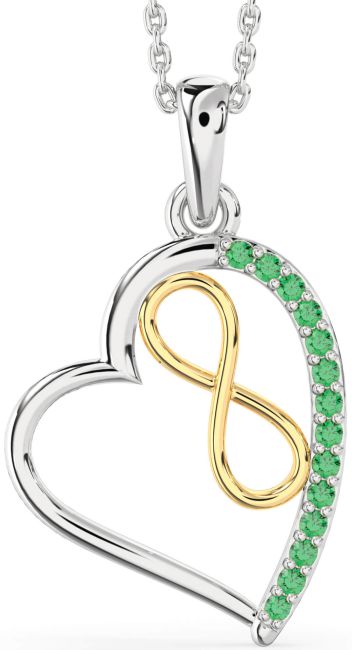 Emerald Gold Silver Heart Infinity Necklace