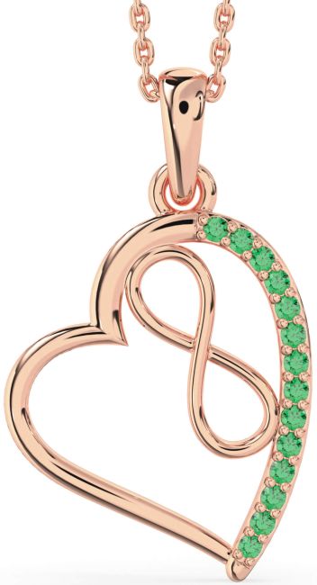 Emerald Rose Gold Heart Infinity Necklace