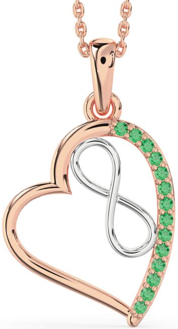 Emerald Rose Gold Silver Heart Infinity Necklace