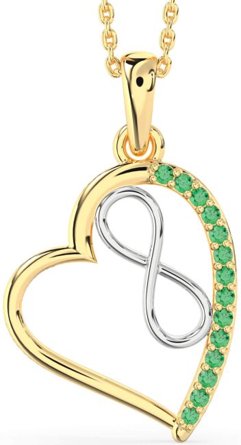 Emerald Gold Silver Heart Infinity Necklace