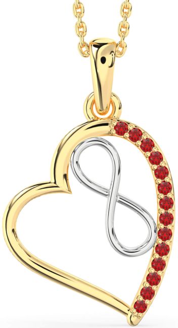 Ruby Gold Silver Heart Infinity Necklace