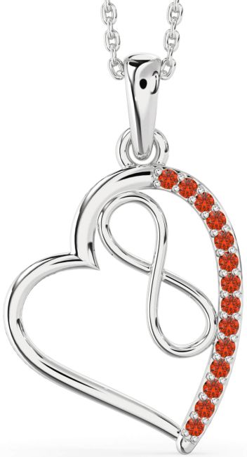 Fire Opal Silver Heart Infinity Necklace