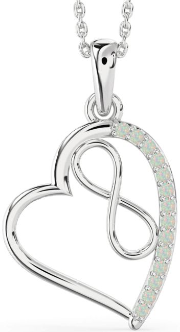 Opal Silver Heart Infinity Necklace