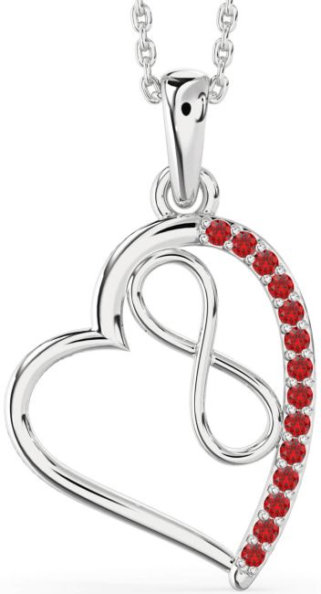 Ruby Silver Heart Infinity Necklace