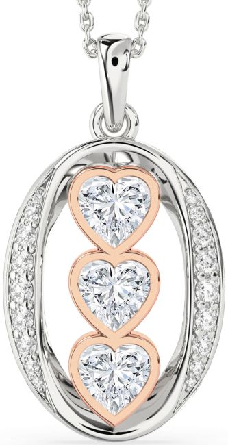 Diamond Rose Gold Silver Heart Necklace
