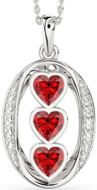 Diamond Ruby Silver Heart Birthstone Necklace