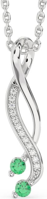 Diamond Emerald Silver Infinity Birthstone Necklace