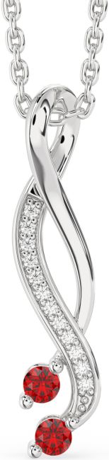 Diamond Ruby Silver Infinity Birthstone Necklace