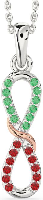 Emerald & Ruby White Rose Gold Infinity Necklace