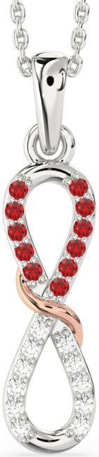 Diamond & Ruby Silver & 10K Rose Gold Infinity Necklace