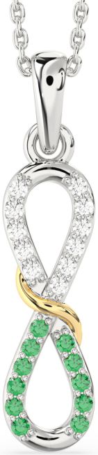 Emerald & Diamond Gold Silver Infinity Necklace