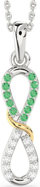Diamond & Emerald Gold Silver Infinity Necklace